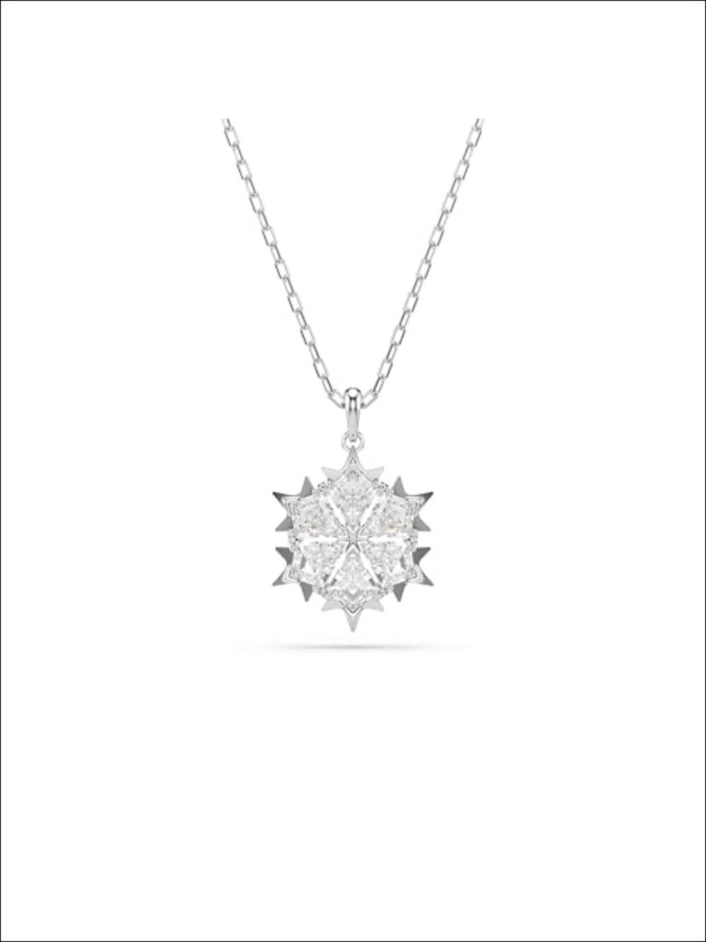 Crystal Snowflake Pendant Necklace Rhodium